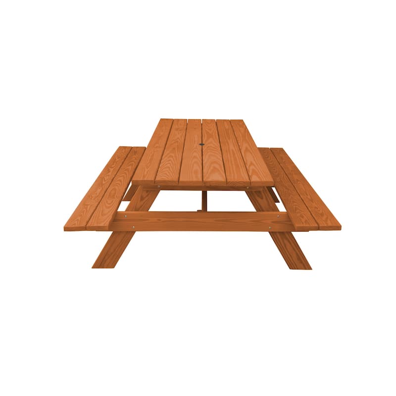 HomeRoots 94" Cedar Chest Solid Wood Outdoor Picnic Table with Umbrella Hole