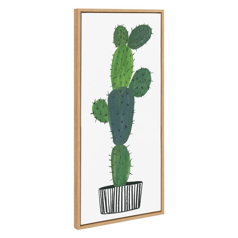 Kate and Laurel Sylvie Tall Green Cactus Framed Canvas by Teju Reval of SnazzyHues - 18x40 - Plastic - Natural