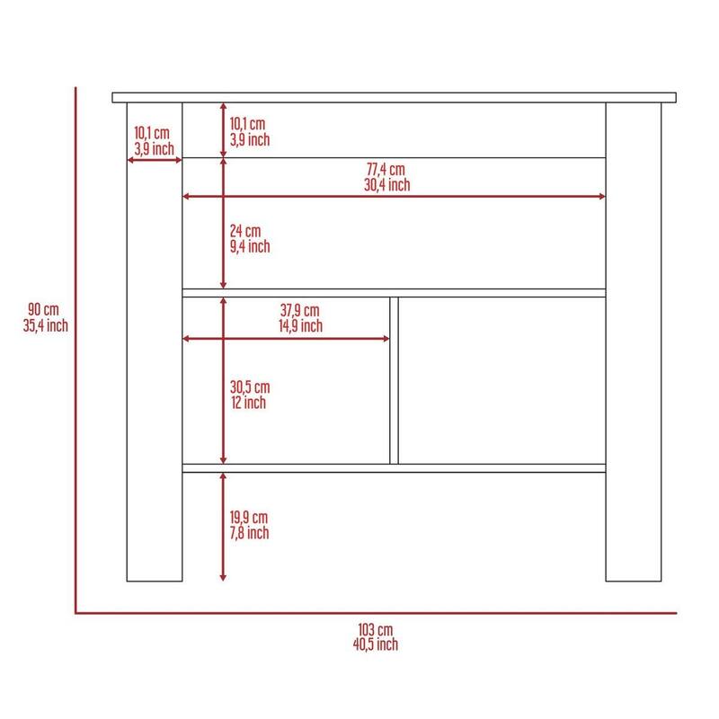 HomeRoots Marble and White Kitchen Island with Three Storage Shelves - 27.5" X 40.50" X 27.50"