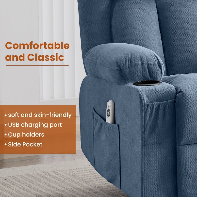 Swivel Rocker Recliner Chair with Vibration Massage & Heat, USB Port & Cup Holders for Living Room