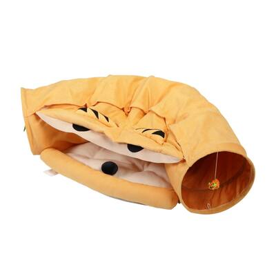 Cat Tunnel Cushioned Bed Pet Nest Teasing Balls Zipper Connection Feline Supplies in Yellow