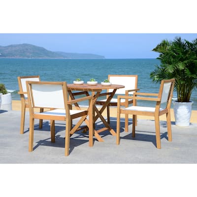SAFAVIEH Outdoor Living Chante 35.4-Inch Dia Round Table 5 Piece Dining Set