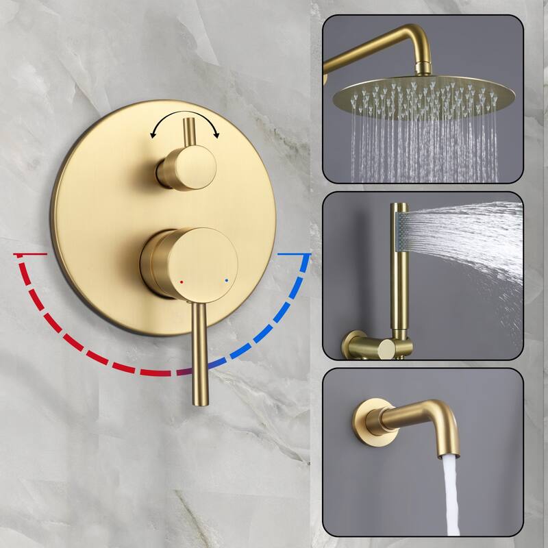 Luxury Gold Rain Shower Head with High Pressure Handheld Shower Head & Hose & 360 degree Rotatable Bathtub Faucet