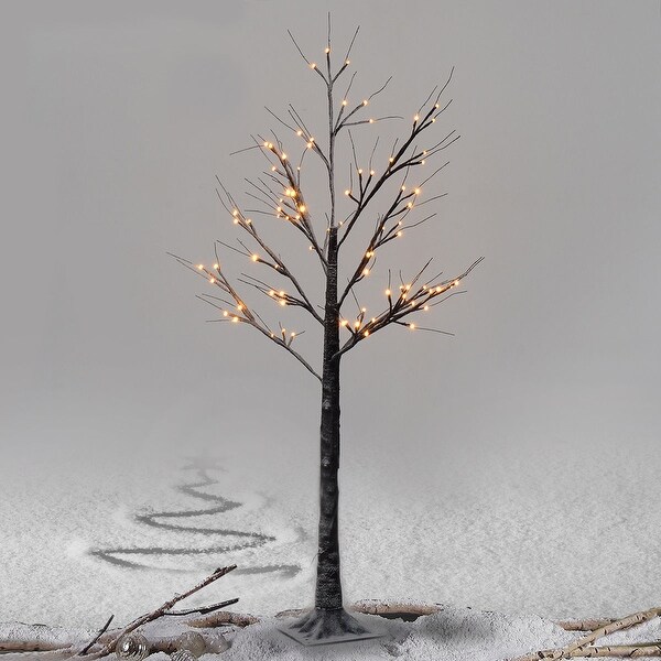 Costway 5Ft Christmas Xmas Brown Birch Snow Tree LED Light Warm Decorative Festival Party