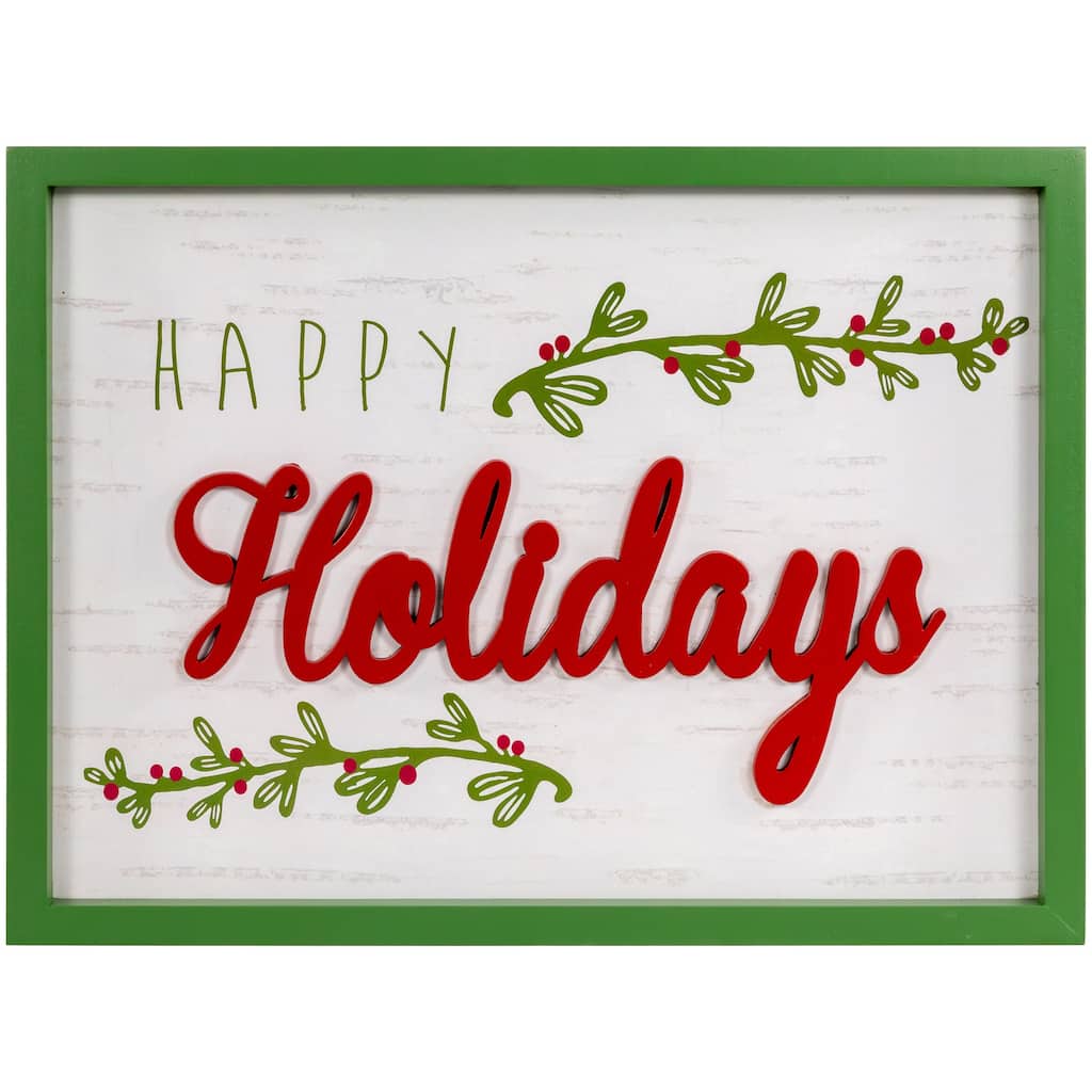 15.75" Framed "Happy Holidays" Christmas Wooden Wall Sign