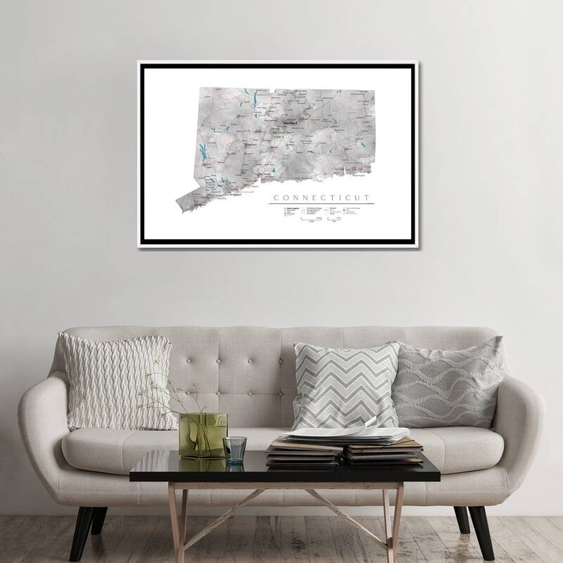 iCanvas "Detailed Map Of Connecticut" by blursbyai Framed Canvas Print