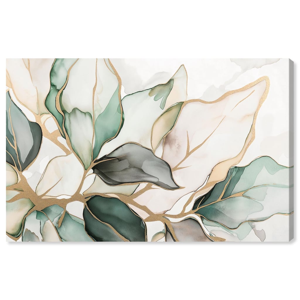 Golden Veined Leaves II Canvas by Art Remedy, Gallery Wrapped