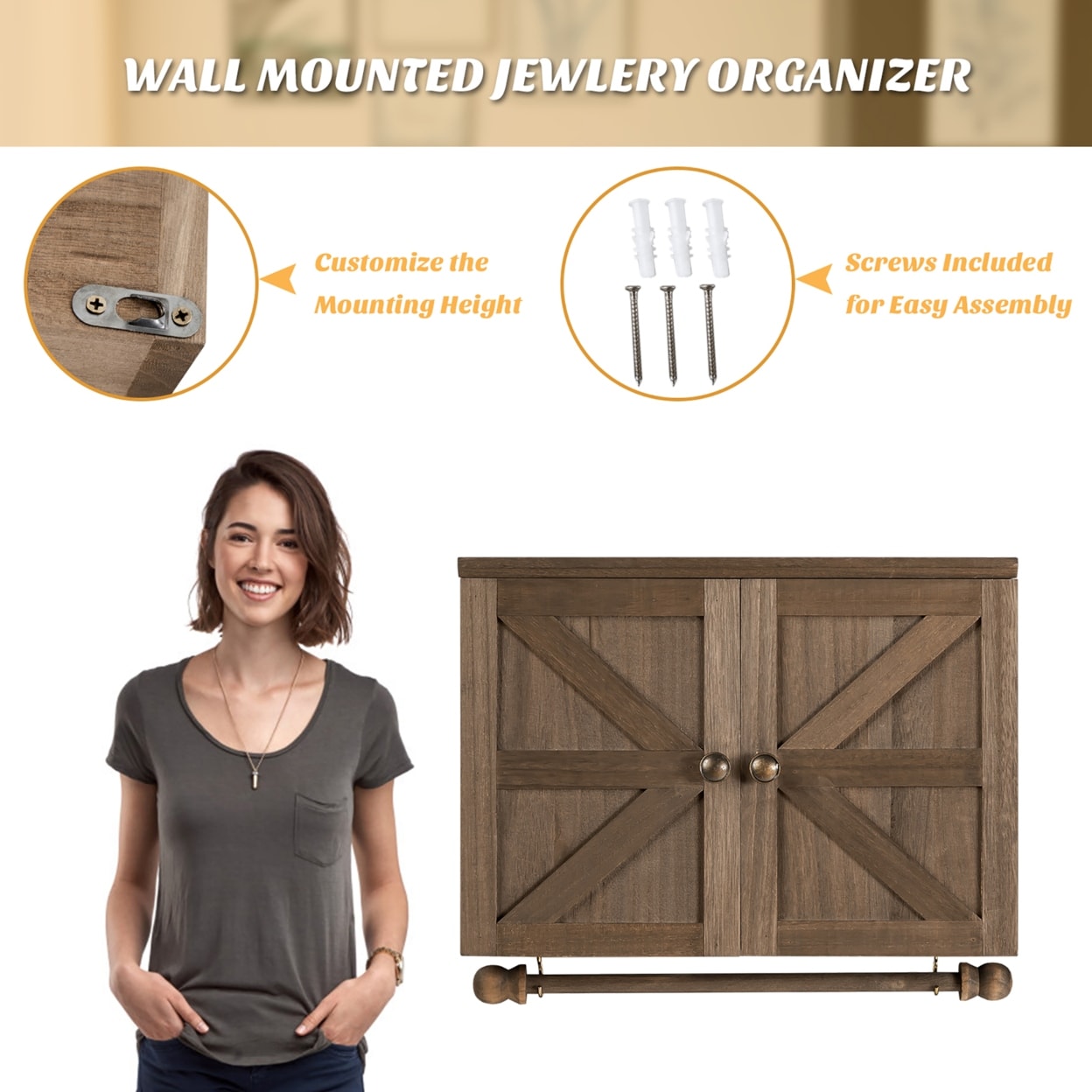 Wall Mounted Jewelry Organizer Vintage Wood Jewelry Holder Box