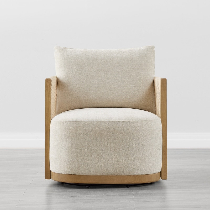 Spruce & Spring Modern Boho Braid Swivel Accent Chair with Hand-Woven Paper Cord Arm