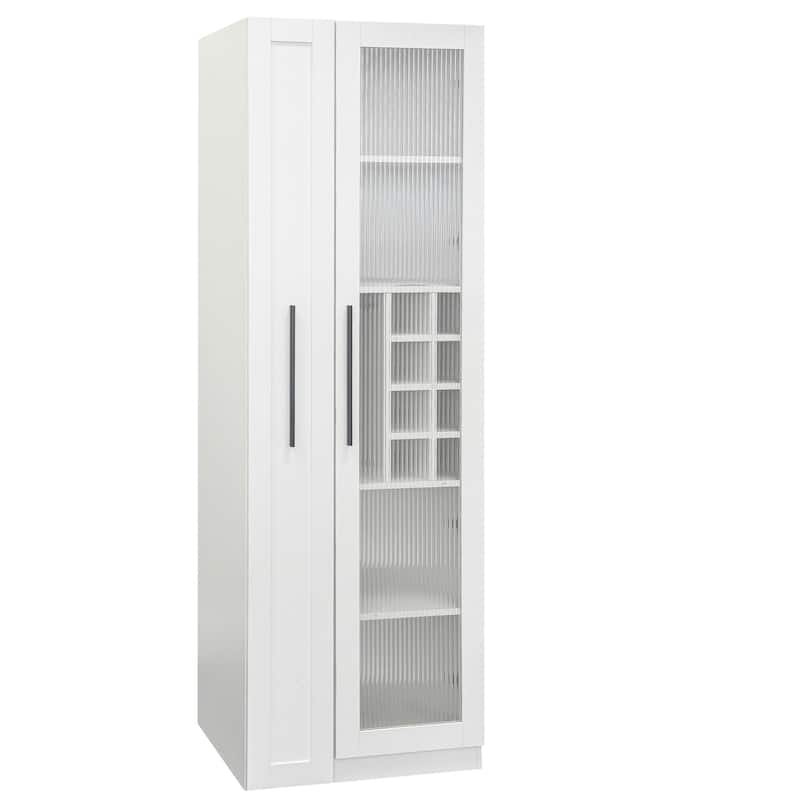 Farmhouse Kitchen Pantry Cabinet with Pull-Out Shelves, Glass Door Storage Organizer for Dining Room