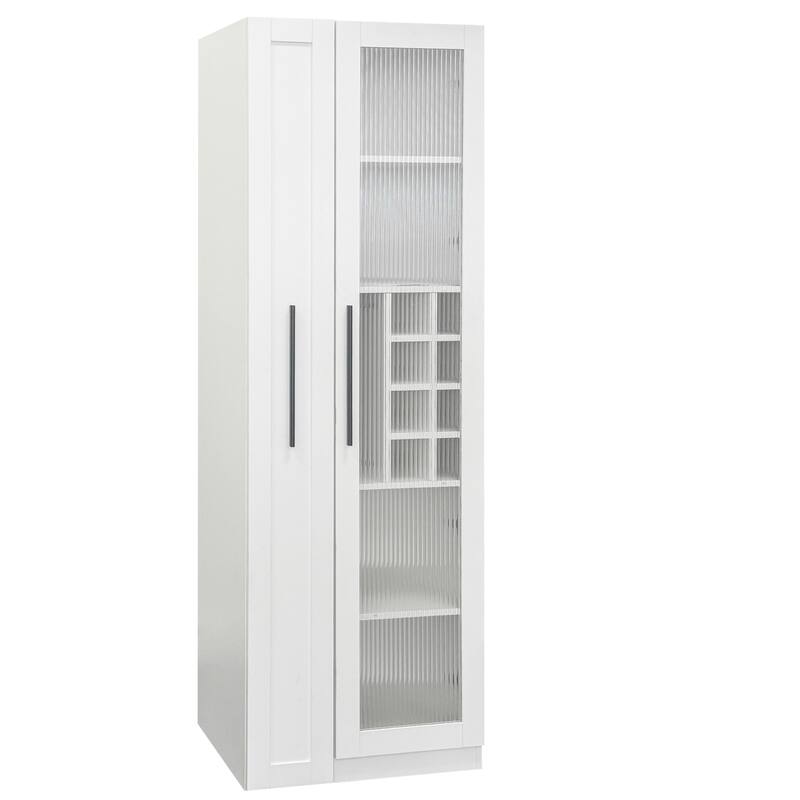Kitchen Pantry Cabinet With Multi-Functional Pull-Out Multi-Tier Storage Shelf,With Glass Doors