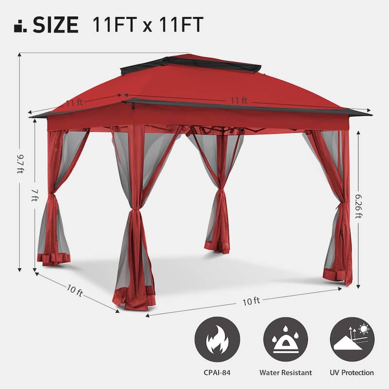 Cozywor 11 ft. x 11 ft. Pop-Up Steel Gazebo with Mosquito Netting