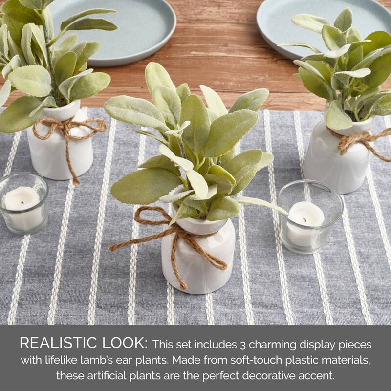 Elements Set of 3 Lamb's Ear Artificial Greenery, 9 Inch - N/A