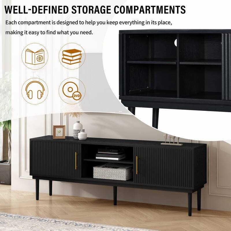 Modern TV Stand with Vertical Striped Sliding Doors for TVs Up to 75"