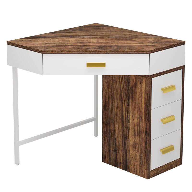 Corner Desk with Drawers, Computer Writing PC Makeup Vanity Storage Desk, Home Office Living Room Bedroom Accent Desk
