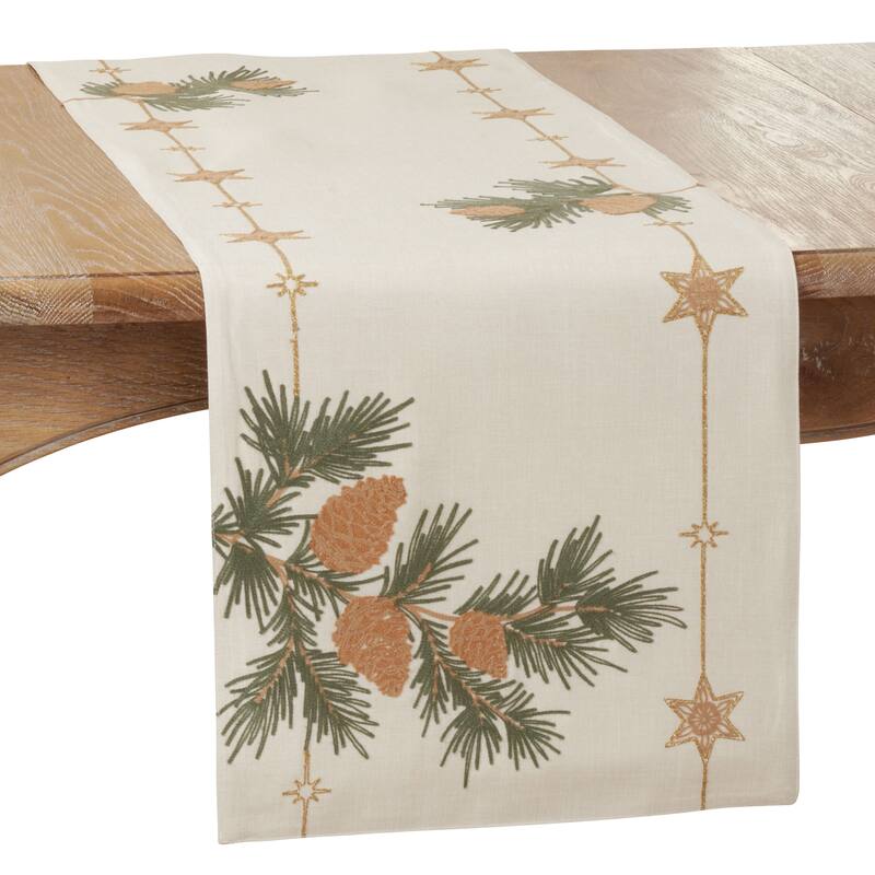 Embroidered Table Runner With Pinecone Design