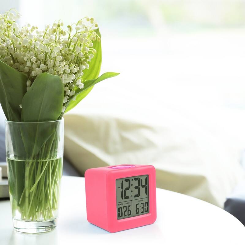 Equity by La Crosse Pink Soft Cube LCD Alarm Clock with Smart Light - Pink