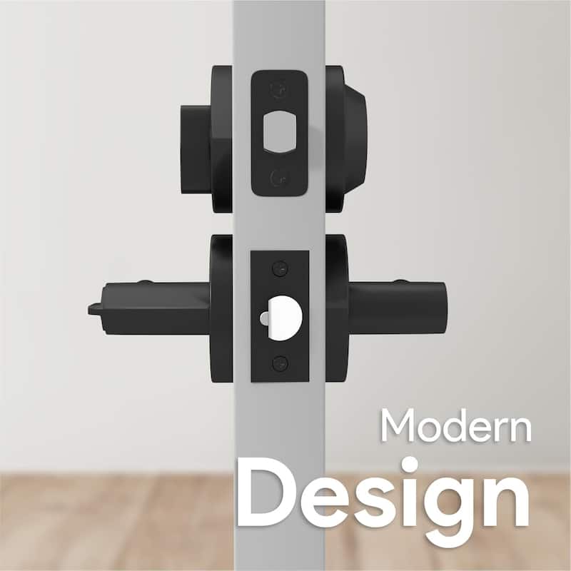 Mega Handles RONN Modern Door Handle with Deadbolt – Front Door Keyed Flat Entry Lever & Round Single Cylinder Lock Set