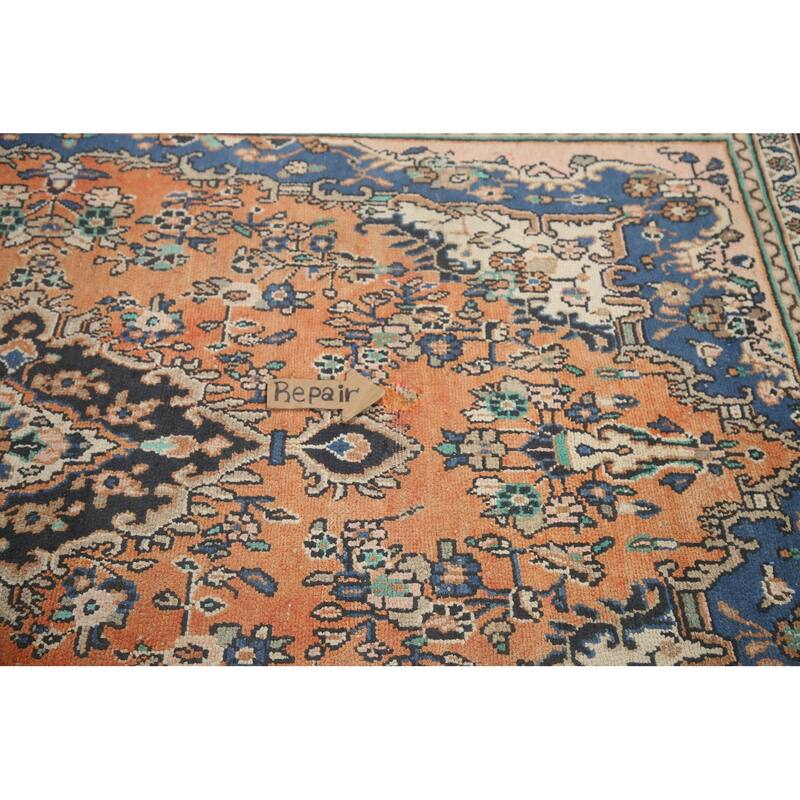 Hand Knotted Oriental 100% Wool Carpet Traditional Floral Oranges & Rust Hamedan Area Rug - 8' 8'' X 5' 9''