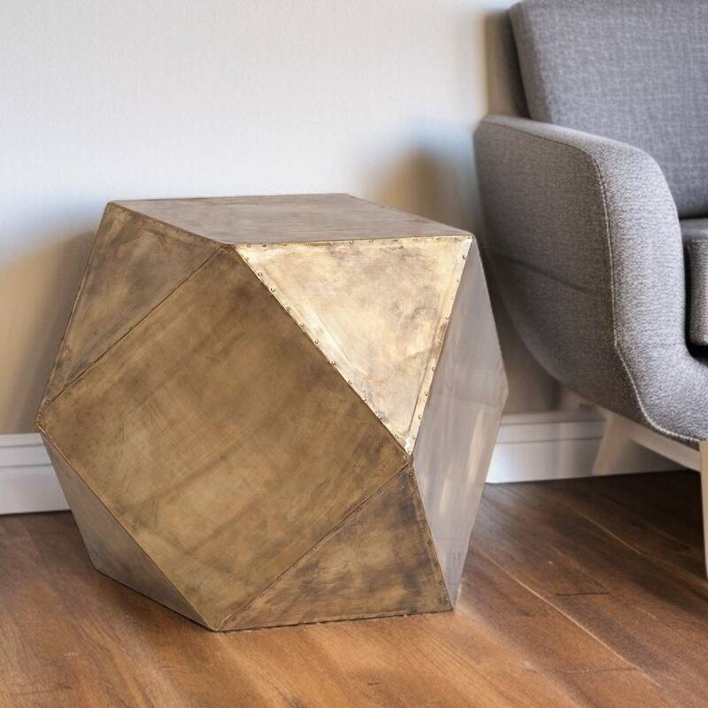 HomeRoots 19" Brass Distressed Brass Square Block End Table - 26' X '18.5' X '26