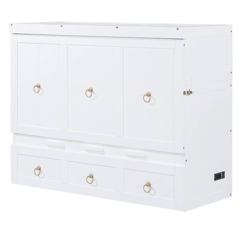 Space-Saving Design Murphy Bed with USB Port and Large Drawer for Bedroom