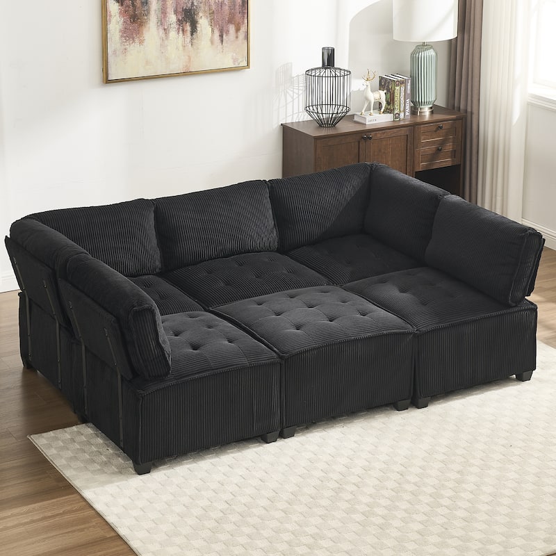 Ergonomic Lounge Modular Couch Corduroy Sectional Sofa with Deep Seat Ottoman Chaise and High-Rebound Thick Cushions