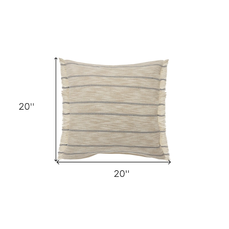 HomeRoots 20" Taupe and Dusty Blue Jute Throw Pillow