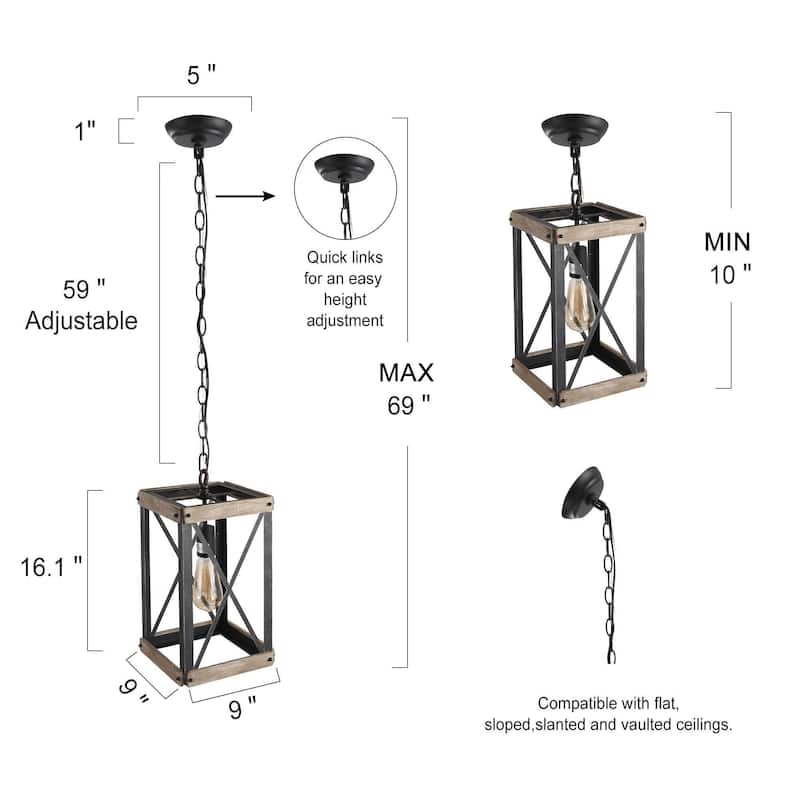The Gray Barn Farmhouse French Country 1-Light Pendant Wood Cage Island Lights - W 9"*W 9" * H 16"