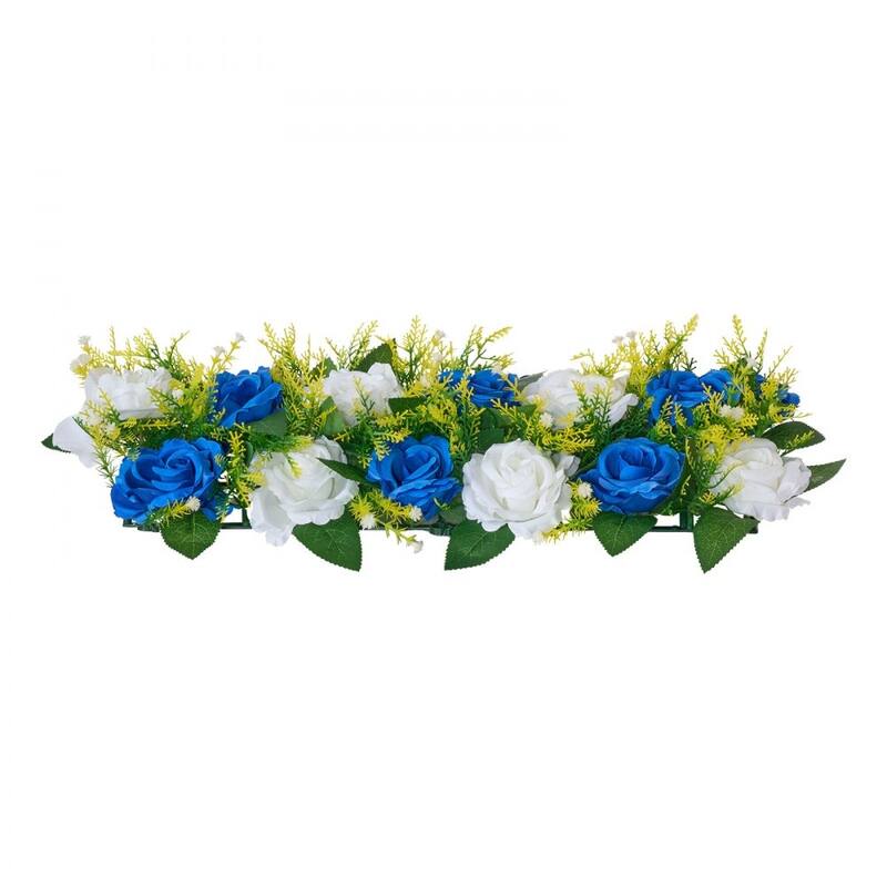 Blue-White Silk Rose Linear Centerpieces Set of 10 with Stable Base - 19.7 x 8.7 x 4.27 inch