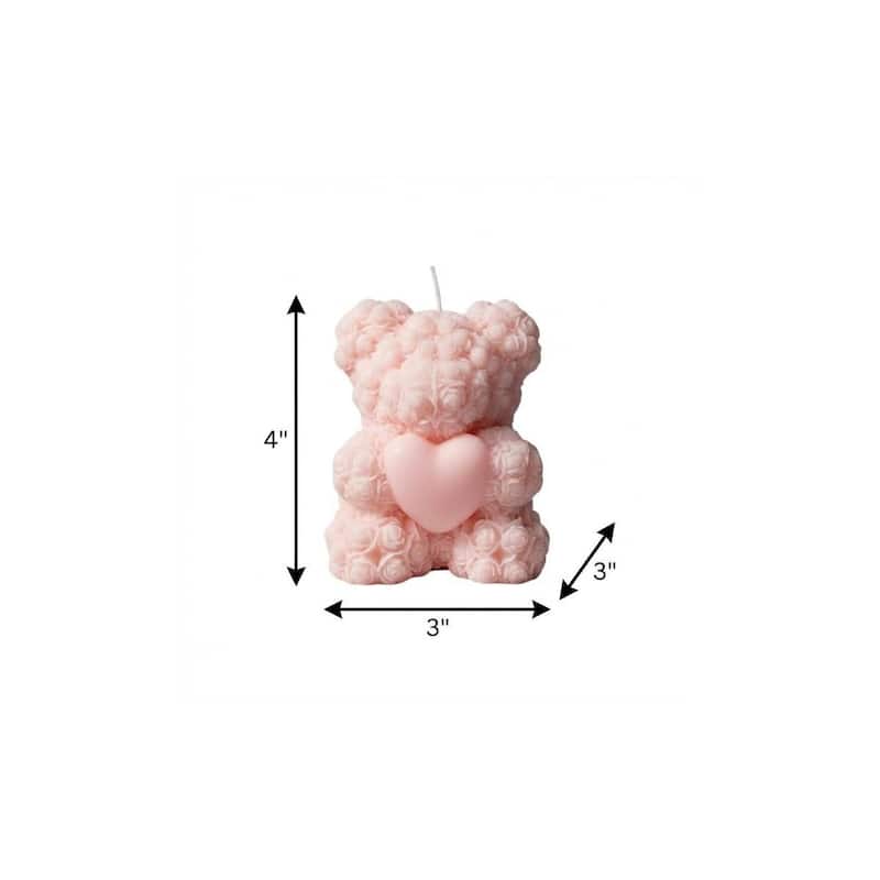 4" Pink Unscented Dimensional Teddy Bear Candle