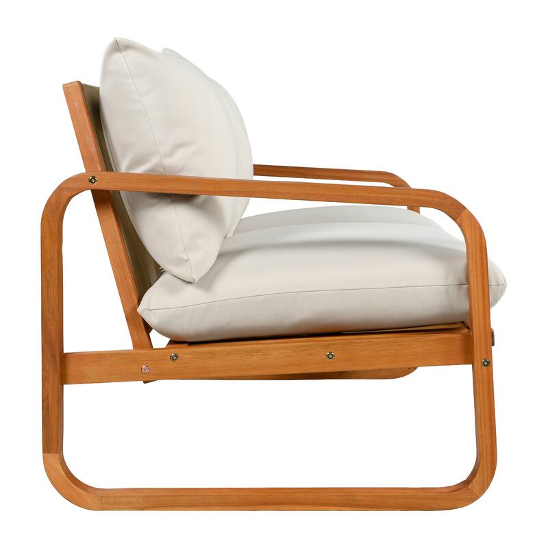 Christopher Knight Home - George 4-Piece Outdoor Acacia Wood Conversation Set with Plush Thick Cushions & Slatted Coffee Table