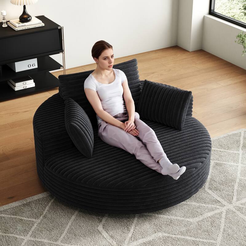 55''L Corduroy Chenille Foam Single Swivel Chair, Fluffy Modern Sleeper, 360 Degree Swivel Chair