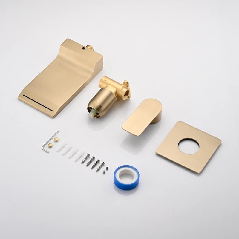 Wall Mount Waterfall Bathtub Faucet with Easy Single Handle Control, Durable Brushed Gold Finish, Modern Design