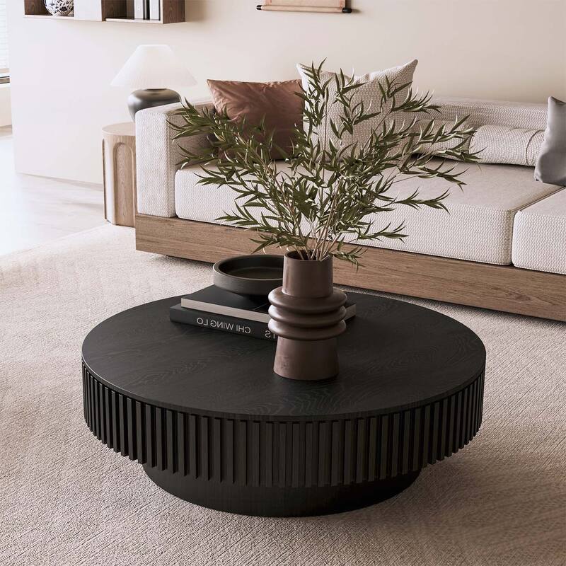 Round Coffee Table with Storage,for Living Room,Bedroom,Apartment or Office - Black