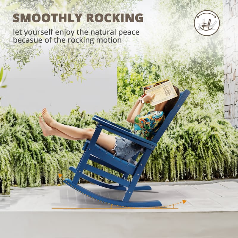 LUE BONA Plastic Outdoor Patio Adirondack Rocking Chairs For Porch Set of 4 - 34.6"D x 28"W x 43.7"H