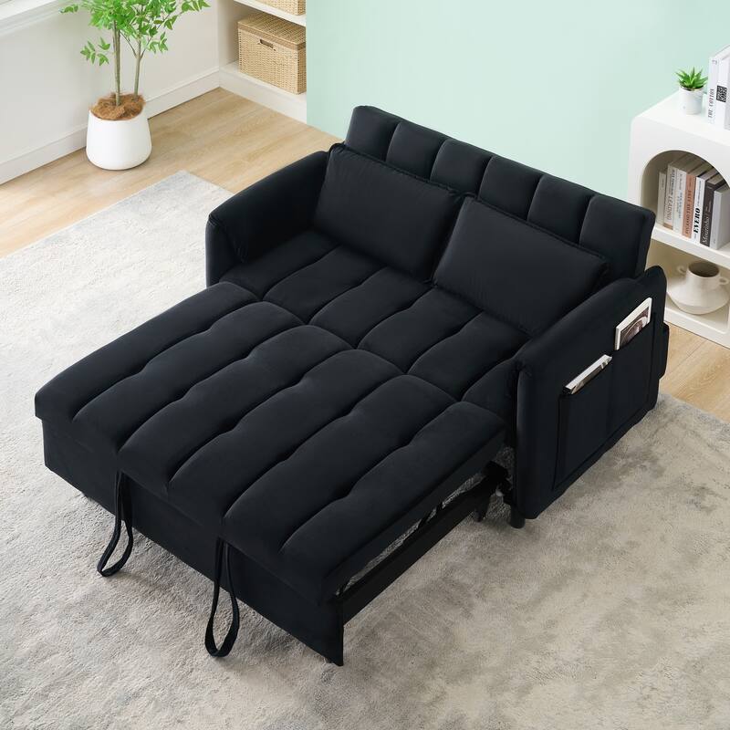 Modern Velvet Sofa, Sofa Pull-Out Bed, Small Love Seat Casual Sofa With Back, Pillow, Pockets, 3 In 1 Convertible Sleep Sofa Bed