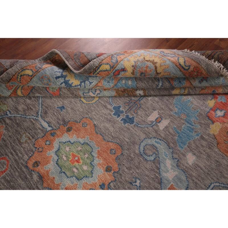 Gray Oushak Indian Area Rug Handmade Wool Carpet - 8'7"x 12'3"