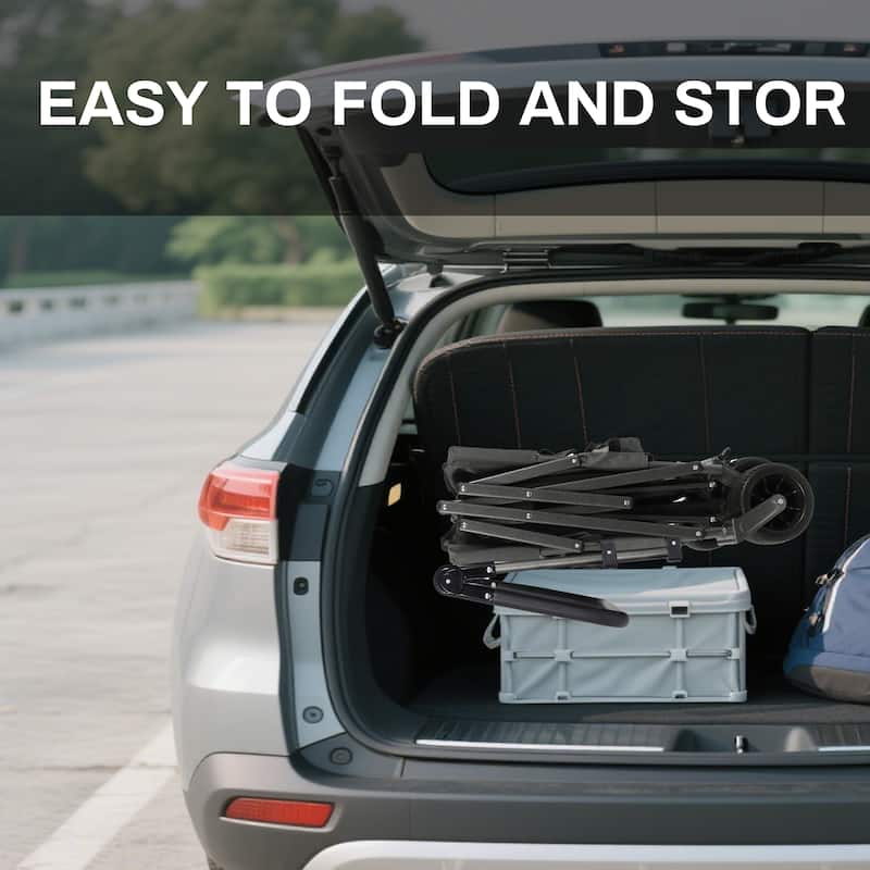3-in-1 Folding Wagon Cart with Bench Seat & Canopy & Storage, 500lbs Heavy-Duty, 180L Capacity, All-Terrain Wagon