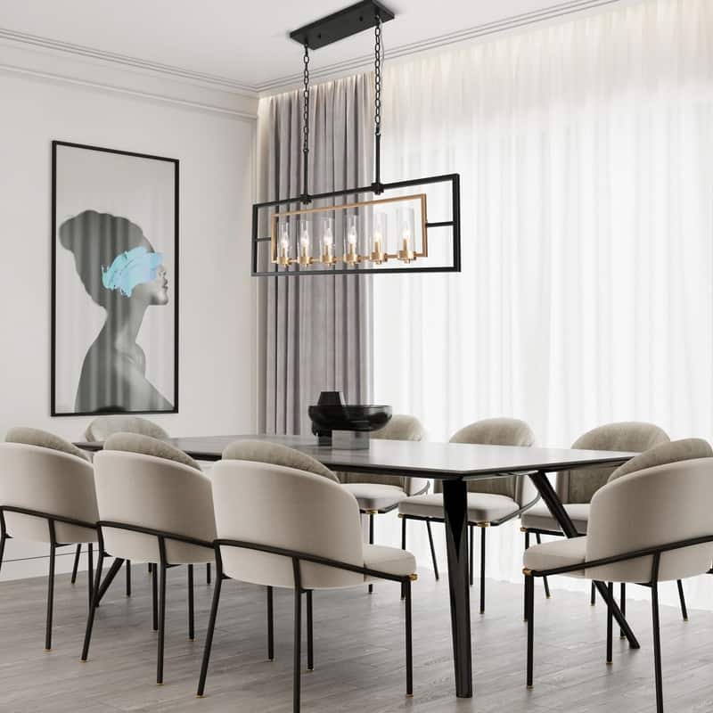 Modern Glam 6-light Linear Kitchen Lights Black Gold Glass Candle Chandelier