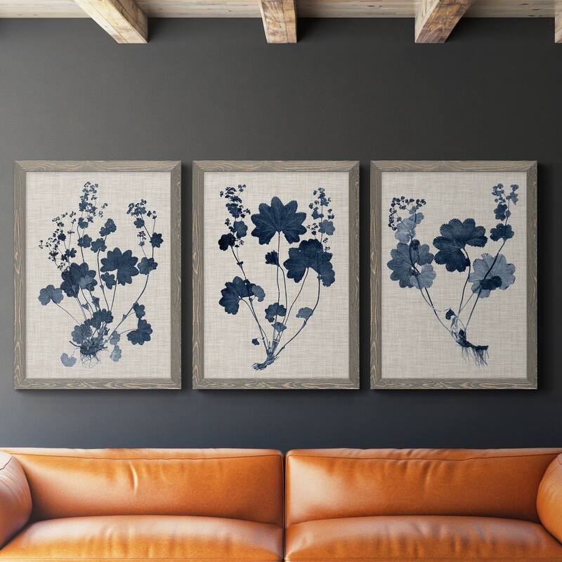 Navy & Linen Leaves II-Premium Framed Canvas - Ready to Hang - Multi-Color
