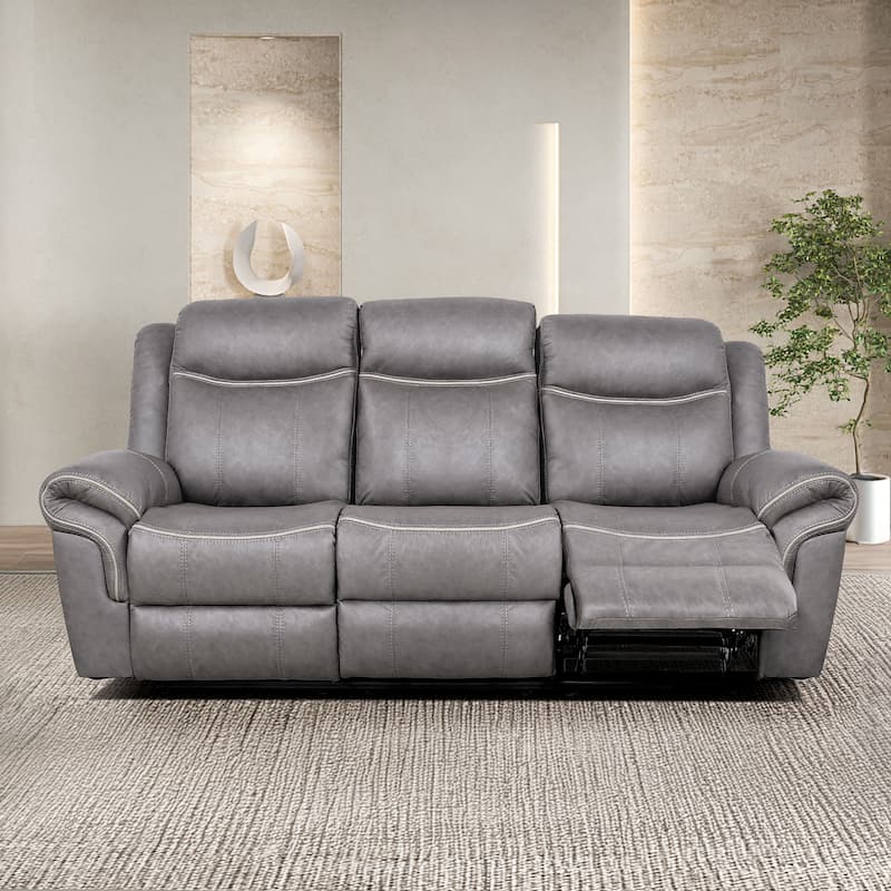 Verne Modern 3-Piece Brown Leather Manual Reclining Sofa Set with Cup Holders