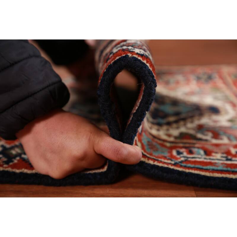 Hand Knotted Oriental 100% Wool Carpet Traditional Medallion Navy Blue & Blues Heriz (serapi) Area Rug - 3' 0'' X 2' 0''