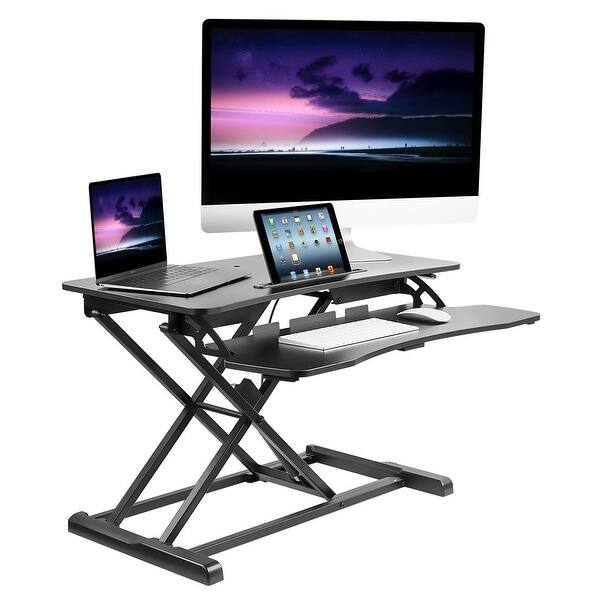 Mount It Adjustable Standing Desk Converter With Keyboard Tray Adjustable Height Sit Stand Desk For Dual Monitors 37 Mi 7953 Overstock 26170128