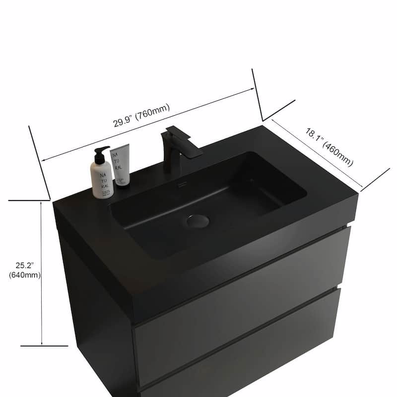36"/30"/24" Floating Bathroom Vanity with Sink, Wall-Mounted Storage Cabinet