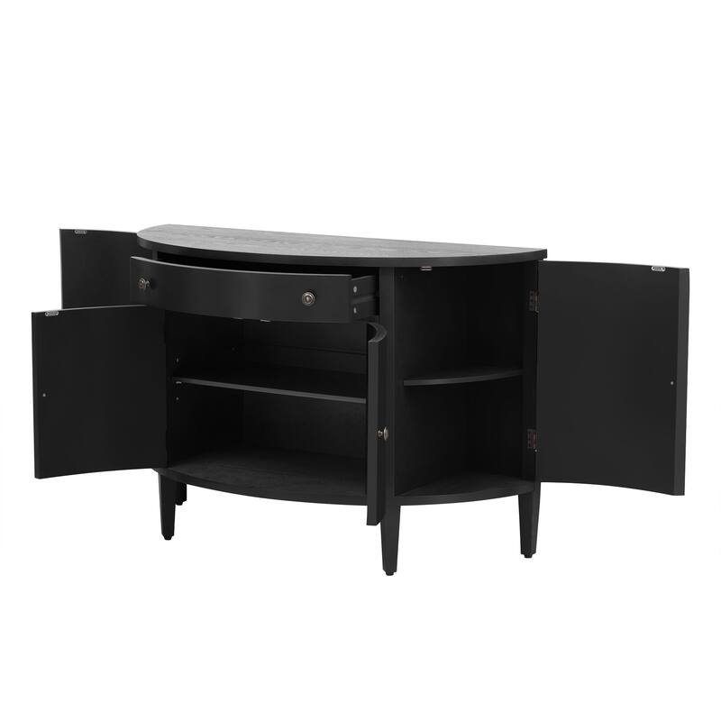 Curved Design Storage Cabinet with Adjustable Shelves and Drawer