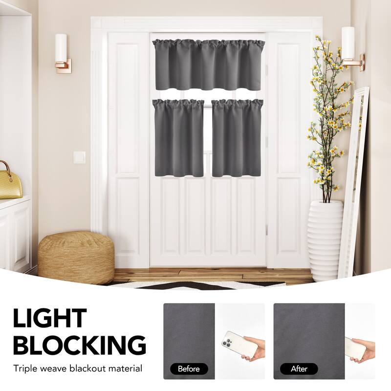 Rod Pocket Kitchen Curtain Valance and Tiers Set