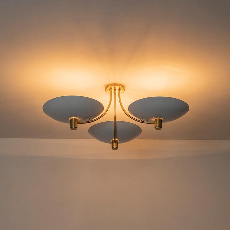 3-Light White Brass Sputnik Saucer Semi Flush Light Curved Arms - 40.6 Inches