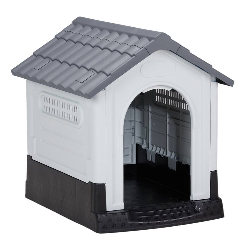 Plastic Dog House with Air Vents, Elevated Floor, Insulated Outdoor Indoor Kennel for Small Dogs