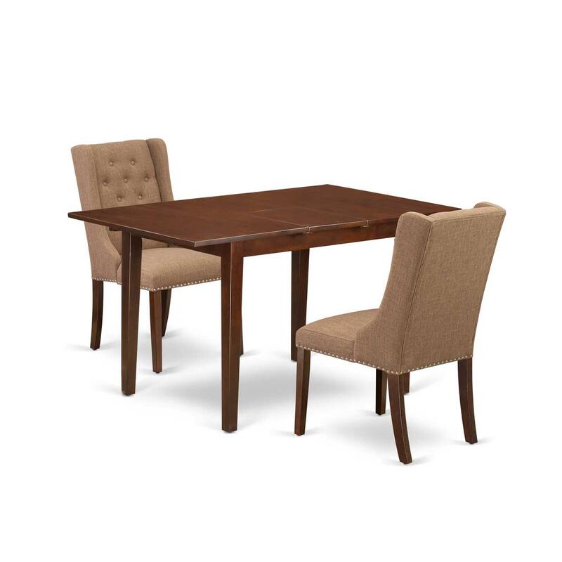 HomeStock 3-Pc Mahogany Finish Solid Wood Top With Butterfly Leaf Dining Table Set