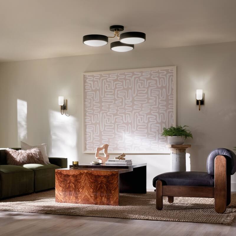 Kichler Lighting Sago 40 in. 3-Light Black and Champagne Bronze Integrated LED Semi-Flush Mount Light